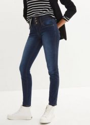 Modelujące jeansy o kroju slim fit, high waist. Niebieskie jeansy bonprix, bez wzorów, z podwyższonym stanem. Za 169.99 zł.