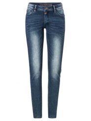 Timezone Dżinsy "Aleena" - Skinny fit - w kolorze granatowym rozmiar: W27/L32. Niebieskie jeansy Timezone, l, z aplikacjami. Za 92.42 zł.