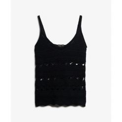 Koronkowy top damski Superdry Caraco. Czarne topy Superdry, bez wzorów, z koronki, bez kołnierzyka, bez ramiączek. Za 240.30 zł.