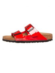 Birkenstock Klapki "Arizona" w kolorze czerwonym rozmiar: 36. Czerwone klapki Birkenstock, bez wzorów, z otwartym noskiem, bez obcasa. Za 247.45 zł.