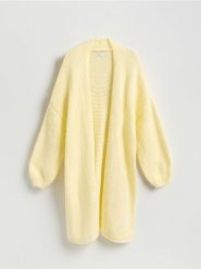 Długi kardigan - jasnożółty. Żółte kardigany Reserved, l, bez wzorów, z dzianiny. Za 159.99 zł.