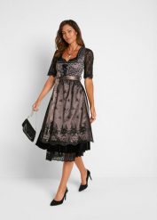 Sukienka w ludowym stylu, z fartuchem (2 części). Czarne sukienki bonprix, bez wzorów, bez kołnierzyka, bez ramiączek. Za 579.99 zł.