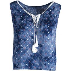 Niebieska Bluzka Velours. Niebieskie bluzki Born2be, l, bez wzorów, z materiału, bez kołnierzyka, bez ramiączek. Za 14.99 zł.