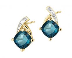 Kolczyki z żółtego złota z diamentami i Topazami London Blue - próba 375. Niebieskie kolczyki Apart, z diamentem, złote. Za 1,990.00 zł.