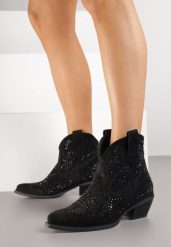 Czarne Niskie Botki Kowbojki Zdobione Cyrkoniami Lannore. Czarne botki Born2be, na zimę, z aplikacjami, z jeansu, bez obcasa, na obcasie, bez zapięcia. Za 149.99 zł.