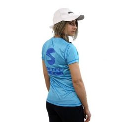 Softee Padel Zero koszulka damska niebieska celeste. Niebieskie bluzki SOFTEE, bez wzorów, sportowe, bez kołnierzyka, bez ramiączek. Za 147.99 zł.