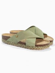 BACKSUN Skórzane klapki "Lauren" w kolorze khaki rozmiar: 36. Brązowe klapki Backsun, bez wzorów, z otwartym noskiem, bez obcasa. Za 195.99 zł.