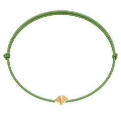 Bransoletka z pozłacaną Ginko Etincelle na cienkim sznurku w kolorze zielonego jabłka. Zielone bransoletki Lilou, pozłacane. Za 79.00 zł.