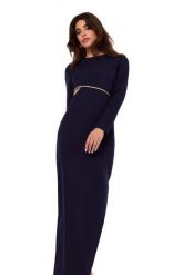 Atramentowa Długa Sukienka z Wycięciem w Talii. Niebieskie sukienki MOE, l, bez wzorów, z elastanu, wizytowe, bez kołnierzyka, bez ramiączek, maxi. Za 338.90 zł.