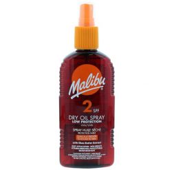 Malibu Dry Oil Spray SPF 2 suchy olejek subtelna opalenizna pielęgnacja skóry Ochrona włosów przed słońcem 200 ml. Kremy do opalania Malibu. Za 52.99 zł.