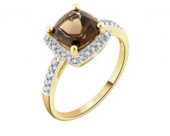 Pierścionek z żółtego złota z diamentami i kwarcem dymnym - próba 585. Żółte pierścionki Apart, z diamentem, złote. Za 3,290.00 zł.