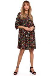 Letnia Sukienka w Drobne Kwiatki - Model 6. Brązowe sukienki MOE, na lato, l, bez wzorów, z materiału, wizytowe, bez kołnierzyka, bez ramiączek. Za 239.90 zł.