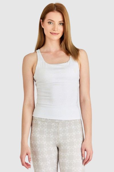 GUESS Sportowy top damski z ozdobnymi plecami, Rozmiar S. Brązowe koszulki sportowe Guess, z aplikacjami, bez ramiączek. W wyprzedaży za 127.99 zł.