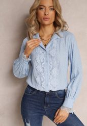 Niebieska Koszula z Koronką i Kołnierzem Ranamas. Niebieskie koszule Renee, m, bez wzorów, z koronki, klasyczne, bez kołnierzyka, bez ramiączek. Za 39.99 zł.