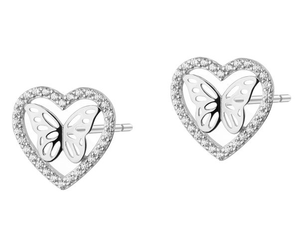 Kolczyki srebrne z cyrkoniami - serca, motyle. Szare kolczyki Apart, z cyrkonią, srebrne. Za 169.00 zł.