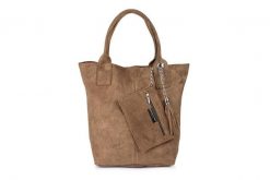 Worek beżowy taupe skórzany L82. Brązowe torebki klasyczne z aplikacjami, z materiału, zamszowe, bez dodatków. Za 164.99 zł.