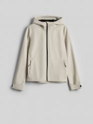 4F Kurtka softshell wiatroodporna membrana 5000 damska - kremowa M. Białe kurtki sportowe 4f, l, bez wzorów, z softshellu, bez kaptura, trekkingowe. Za 299.99 zł.