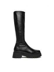 DeeZee Kozaki KX2212803 Czarny. Czarne kozaki DeeZee, z materiału, bez obcasa, na płaskiej podeszwie, bez zapięcia. Za 239.99 zł.