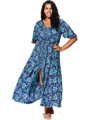 Aller Simplement Sukienka w kolorze granatowo-błękitnym rozmiar: 50/52. Niebieskie sukienki Aller Simplement, bez wzorów, bez kołnierzyka, bez ramiączek, maxi. Za 60.99 zł.