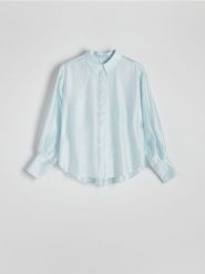 Koszula z lyocellu - jasnoniebieski. Niebieskie koszule Reserved, l, bez wzorów, z lyocellu, bez kołnierzyka, bez ramiączek. W wyprzedaży za 49.99 zł.