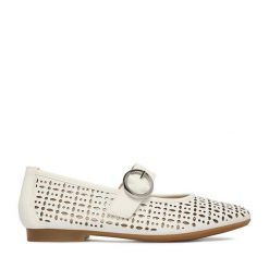 Baleriny Remonte. Białe baleriny Remonte, bez wzorów, bez obcasa. Za 369.99 zł.