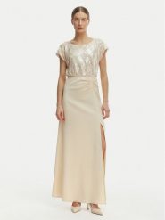 Rinascimento Sukienka wieczorowa CFC0020276002 Beżowy Slim Fit. Brązowe sukienki Rinascimento, s, bez wzorów, z syntetyku, wizytowe, bez kołnierzyka, bez ramiączek. Za 799.99 zł.