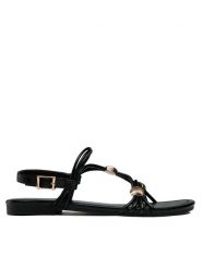 Jenny Fairy Sandały WS5295-09 Czarny. Czarne sandały Jenny Fairy, bez wzorów, ze skóry, bez obcasa, na płaskiej podeszwie, bez zapięcia. Za 79.99 zł.