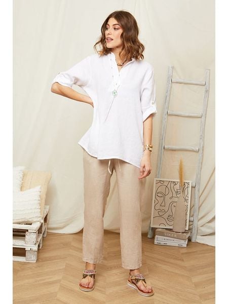 Rodier Lin Lniana bluzka w kolorze białym rozmiar: L/XL. Białe bluzki Rodier Lin, l, bez wzorów, ze lnu, bez kołnierzyka, bez ramiączek. Za 131.43 zł.