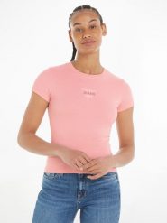 TOMMY JEANS Koszulka w kolorze jasnoróżowym rozmiar: L. Różowe bluzki Tommy Jeans, l, bez wzorów, z jeansu, bez kołnierzyka, bez ramiączek. Za 90.69 zł.