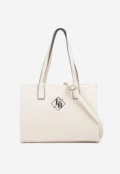 Biała Torebka Shopperka z Metaliczną Ozdobą Mirseki. Białe shopper Born2be, z aplikacjami, z jeansu, biznesowe, bez dodatków. Za 139.99 zł.