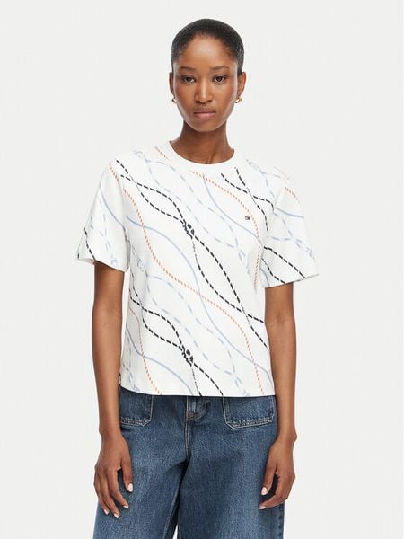 Tommy Hilfiger T-Shirt Interlock WW0WW49646 Biały Boxy Fit. Białe t-shirty TOMMY HILFIGER, m, bez wzorów, z bawełny, bez kołnierzyka, bez ramiączek. Za 211.99 zł.