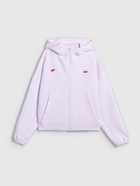 4F Bluza kibica regular z kapturem damska - biała M. Białe bluzy 4f, m, bez wzorów, z dresówki, z kapturem. Za 199.99 zł.