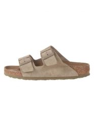 Birkenstock Skórzane klapki w kolorze khaki rozmiar: 41. Brązowe klapki Birkenstock, bez wzorów, z otwartym noskiem, bez obcasa. Za 354.95 zł.