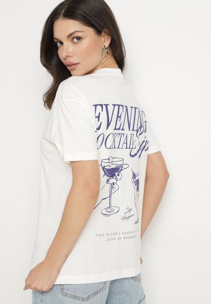 Jasnobeżowy Bawełniany T-shirt z Ozdobnym Nadrukiem Addlessa. Brązowe t-shirty Born2be, xs, bez wzorów, z bawełny, bez kołnierzyka, bez ramiączek. Za 24.99 zł.