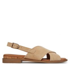 Sandały Tamaris. Brązowe sandały Tamaris, bez wzorów, bez obcasa, na płaskiej podeszwie, bez zapięcia. Za 259.99 zł.