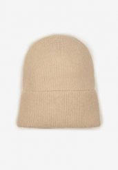 Beżowa Czapka z Metaliczną Nicią i Wywinięciem Temivra. Brązowe czapki Renee, bez wzorów, z jeansu. Za 24.99 zł.