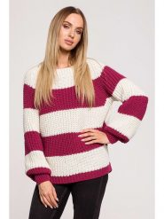 Made of emotion Sweter w kolorze biało-fioletowym rozmiar: L/XL. Białe swetry Made Of Emotion, l, bez wzorów, ze splotem, bez ramiączek. Za 127.95 zł.