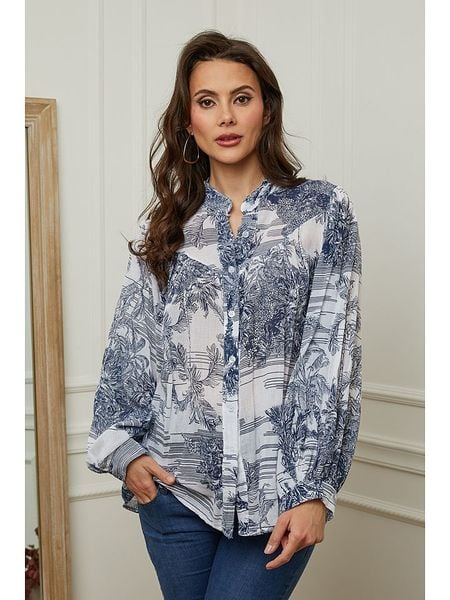 Plume Bluzka "Kolel" w kolorze biało-granatowym rozmiar: S. Białe bluzki Plume, s, bez wzorów, z bawełny, bez kołnierzyka, bez ramiączek. Za 145.60 zł.