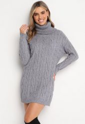 Ciemnoszara Sweterkowa Mini Sukienka z Szerokim Golfem i Ściągaczami Patricime. Szare sukienki Born2be, m, bez wzorów, bez kołnierzyka, bez ramiączek, mini. Za 109.99 zł.