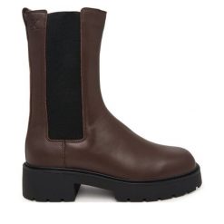Sztyblety Calvin Klein. Brązowe botki Calvin Klein, bez wzorów, bez obcasa, na płaskiej podeszwie, bez zapięcia. Za 799.99 zł.