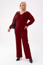 Bawełniany komplet dresowy Comfy w bordowym kolorze - bluza z różą + długie spodnie PLUS SIZE XXL OVERSIZE JESIEŃ. Czerwone bluzy Moda Size Plus Iwanek, na jesień, plus size, z aplikacjami, z bawełny, bez kaptura. Za 349.90 zł.