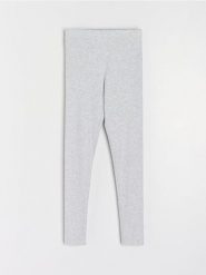 Prążkowane legginsy z gumką w pasie - szary. Szare legginsy Sinsay, l, bez wzorów, prążkowane. Za 29.99 zł.