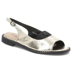 Sandały damskie S. Barski, na płaskim obcasie z ozdobą ze sprzączką eleganckie, złote, KV51-021. Żółte sandały S.BARSKI, z aplikacjami, eleganckie, bez obcasa, na płaskiej podeszwie, bez zapięcia. Za 109.00 zł.