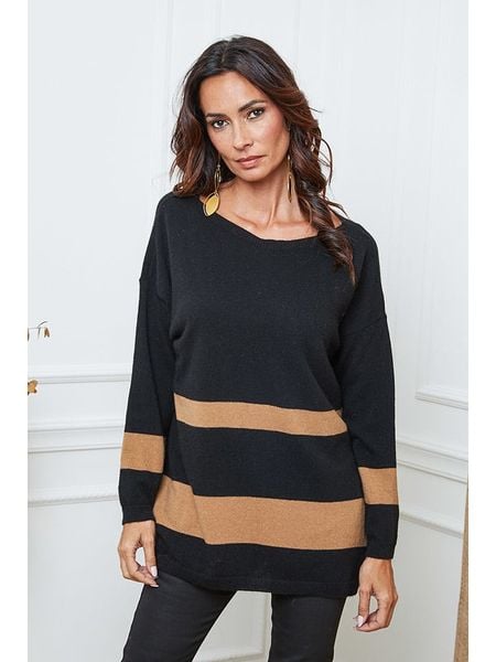 So Cachemire Sweter "Ellev" w kolorze czarno-jasnobrązowym rozmiar: XL. Czarne swetry So Cachemire, xl, bez wzorów, z kaszmiru, bez ramiączek. Za 249.17 zł.