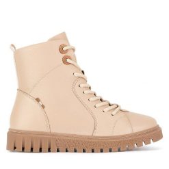 Botki Go Soft. Brązowe botki GO SOFT, bez wzorów, bez obcasa, na płaskiej podeszwie, bez zapięcia. Za 259.99 zł.