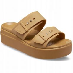 Sandały dla Kobiet Crocs Brooklyn Low Wedge Sandal. Brązowe sandały Crocs, bez wzorów, z materiału, eleganckie, bez obcasa, na platformie, bez zapięcia. Za 289.99 zł.