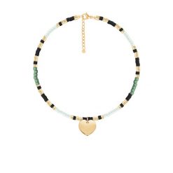 Bransoletka z zielonymi i czarnymi japońskimi koralikami Miyuki z sercem. Czarne bransoletki Lilou, pozłacane. Za 278.00 zł.