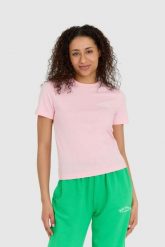 JUICY COUTURE Różowy t-shirt damski haylee recycled z haftowanym logo. Czerwone t-shirty Juicy Couture, s, bez wzorów, bez kołnierzyka, bez ramiączek. W wyprzedaży za 243.99 zł.