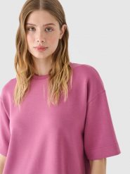 4F T-shirt regular z modalem damski - różowy M. Czerwone t-shirty 4f, m, bez wzorów, z dzianiny, bez kołnierzyka, bez ramiączek. W wyprzedaży za 39.99 zł.