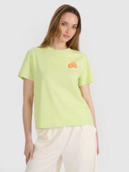 4F T-shirt oversize z nadrukiem damski - żółty XS. Żółte t-shirty 4f, xl, bez wzorów, z bawełny, bez kołnierzyka, bez ramiączek. W wyprzedaży za 39.99 zł.